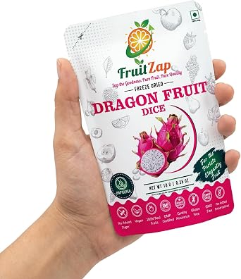 FruitZap Freeze Dried Fruit Dragon Fruit Dice, 12 Mini Packs