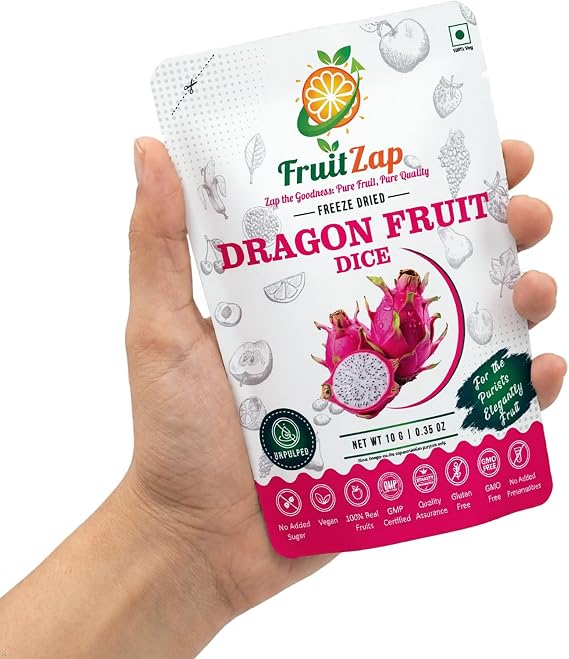 FruitZap Freeze Dried Fruit Dragon Fruit Dice, 12 Mini Packs