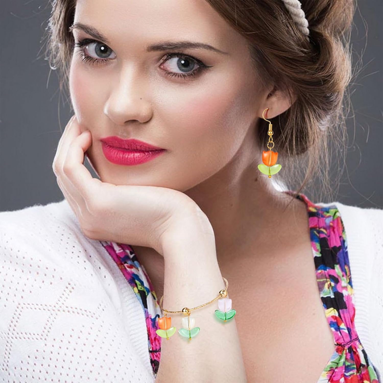 160pcs Tulip Floral Beads, Translucent Handcrafted Crystal Glass Flower Beads for Necklaces Earrings Bracelets Jewelry Making, Colorful DIY Jewelry Supplies for Wedding Valentines Birthday - Image 4