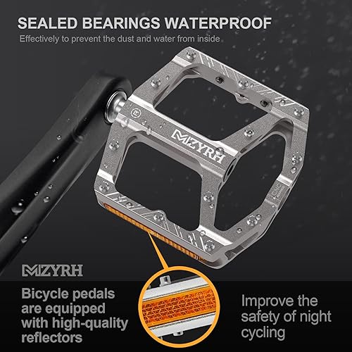 Miniatura 4 de MZYRH Pedales de bicicleta de montaña, pedales MTB, 916 pulgadas, antideslizantes, ligeros, de aleación de aluminio, pedales de bicicleta para
