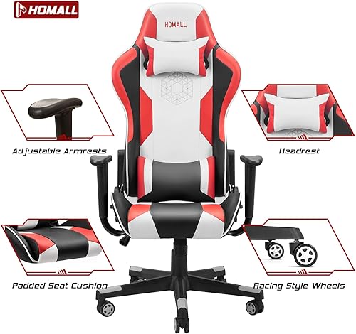 Miniatura 7 de Homall Silla de juegos de carreras estilo silla de oficina ergonómica con respaldo alto de piel sintética para computadora con reposacabezas y