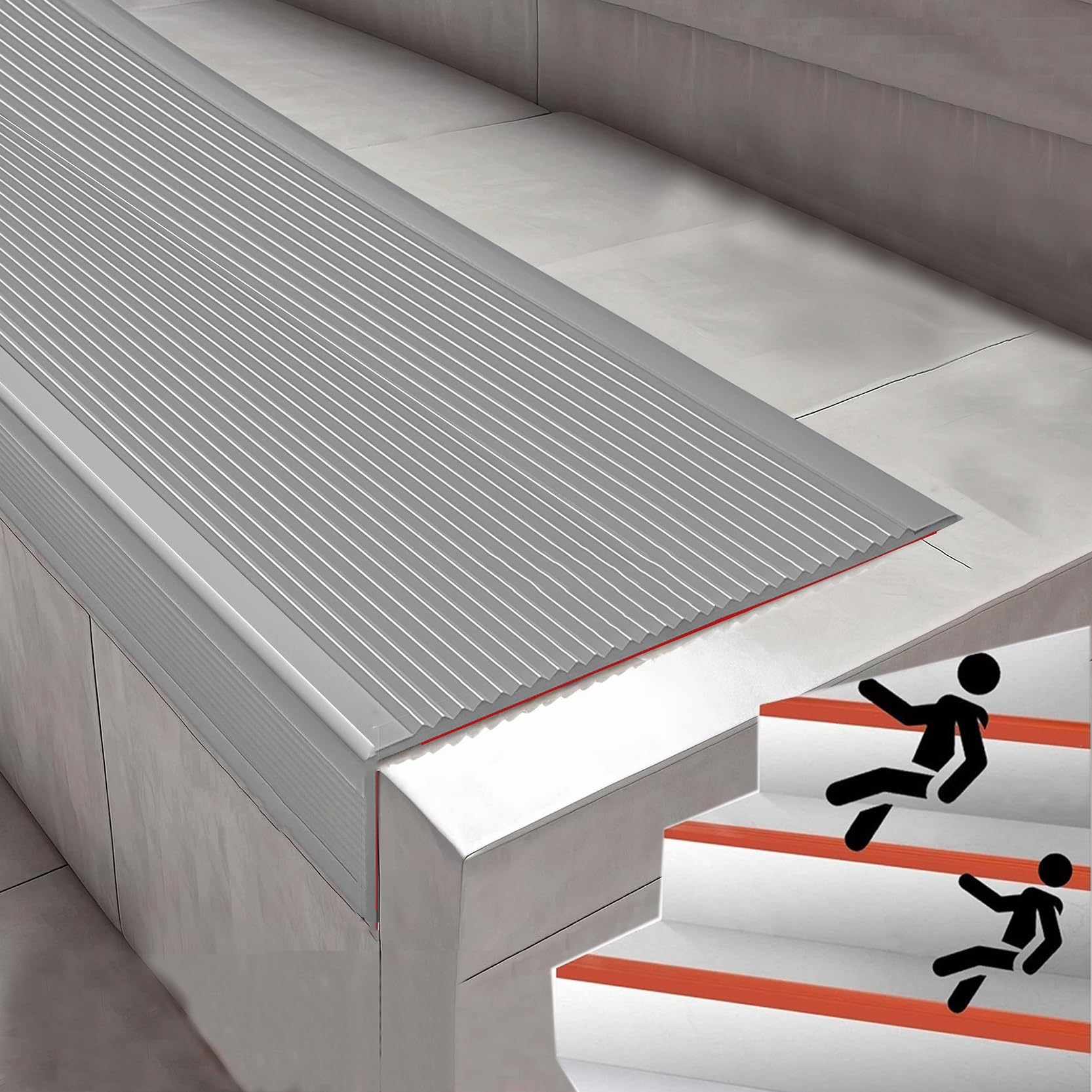 Perfil de PVC Autoadhesivo de Borde Tiras Antideslizantes para peldaños, Perfiles en Forma de L para escaleras(Gray,5m/16.40ft)
