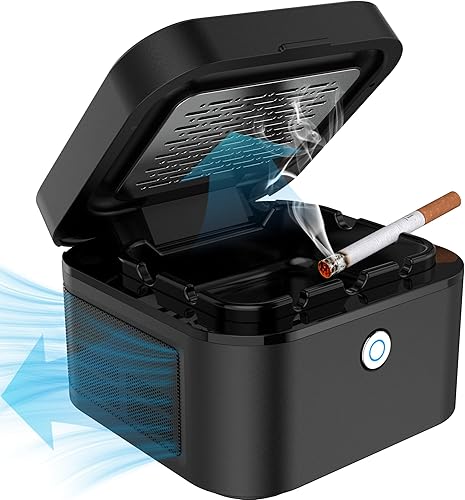 Miniatura 8 de FUKANG Cenicero sin humo, cenicero de humo multifuncional con USB recargable, filtro HEPA que reduce el humo para el hogar, oficina (blanco)