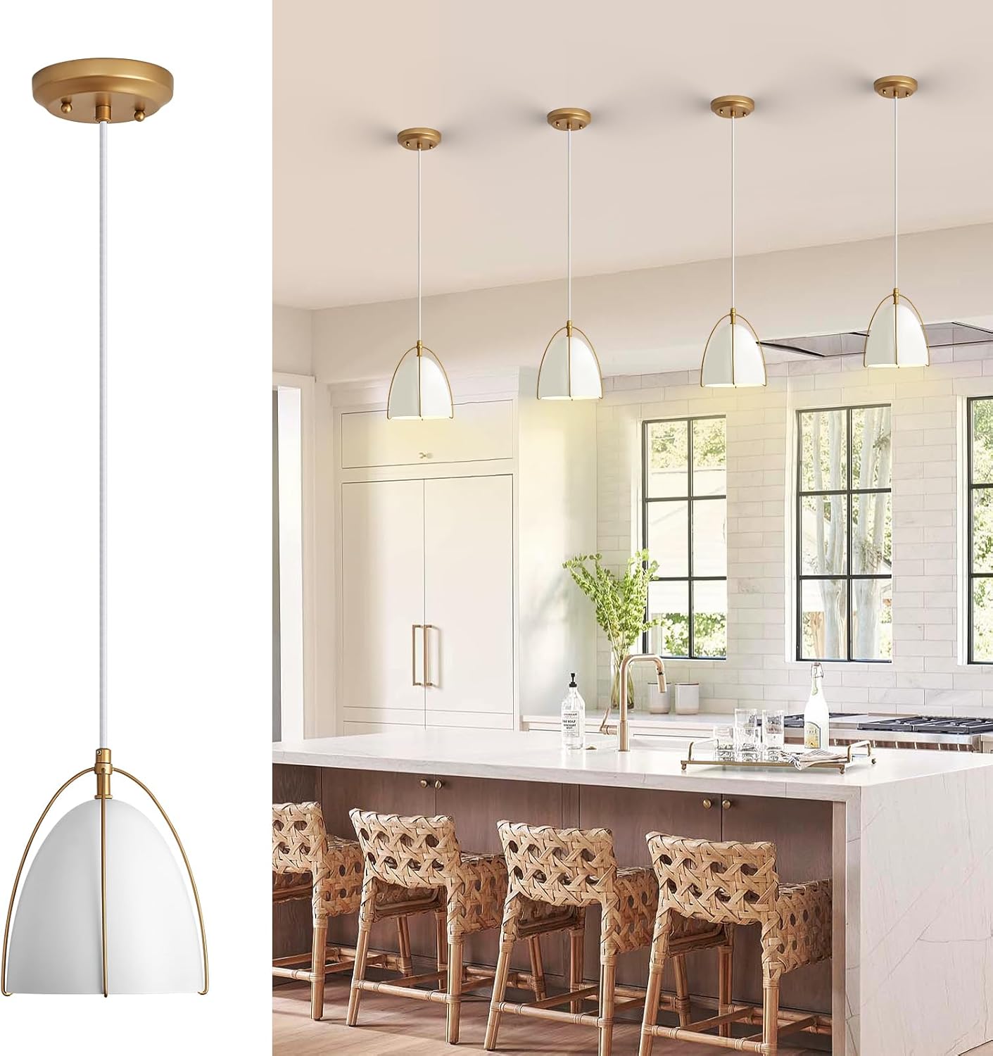 FookChak 2Pack Dome White Pendant Light Minimalist 7" Ceiling Pendant