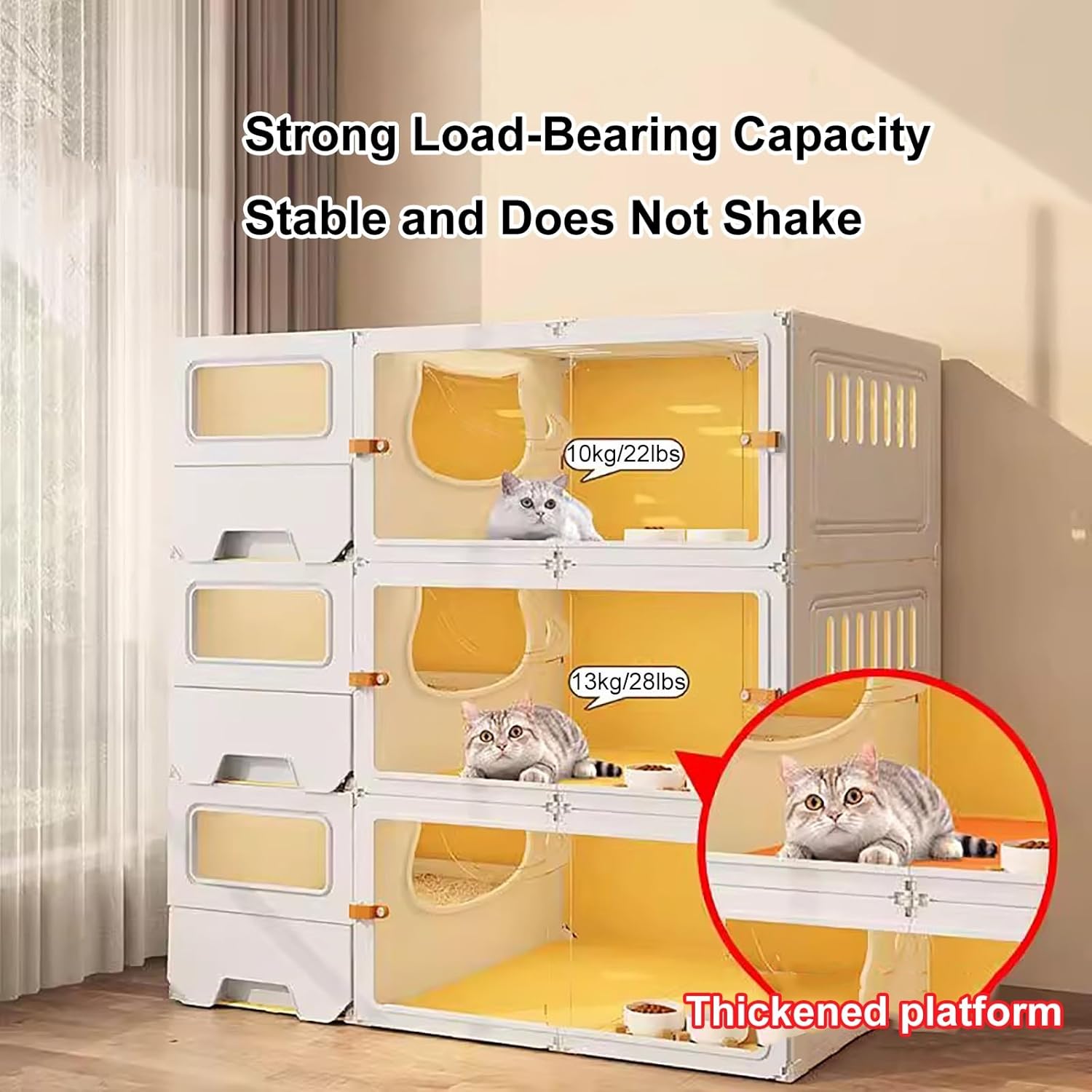 Cat Cage Indoor with Litter Box, Breeding Cat Enclosure, Cat Villa Indoor, Cat Kennel Extra Large Space, Partition Breeding Cat Cages, for 2 Cats