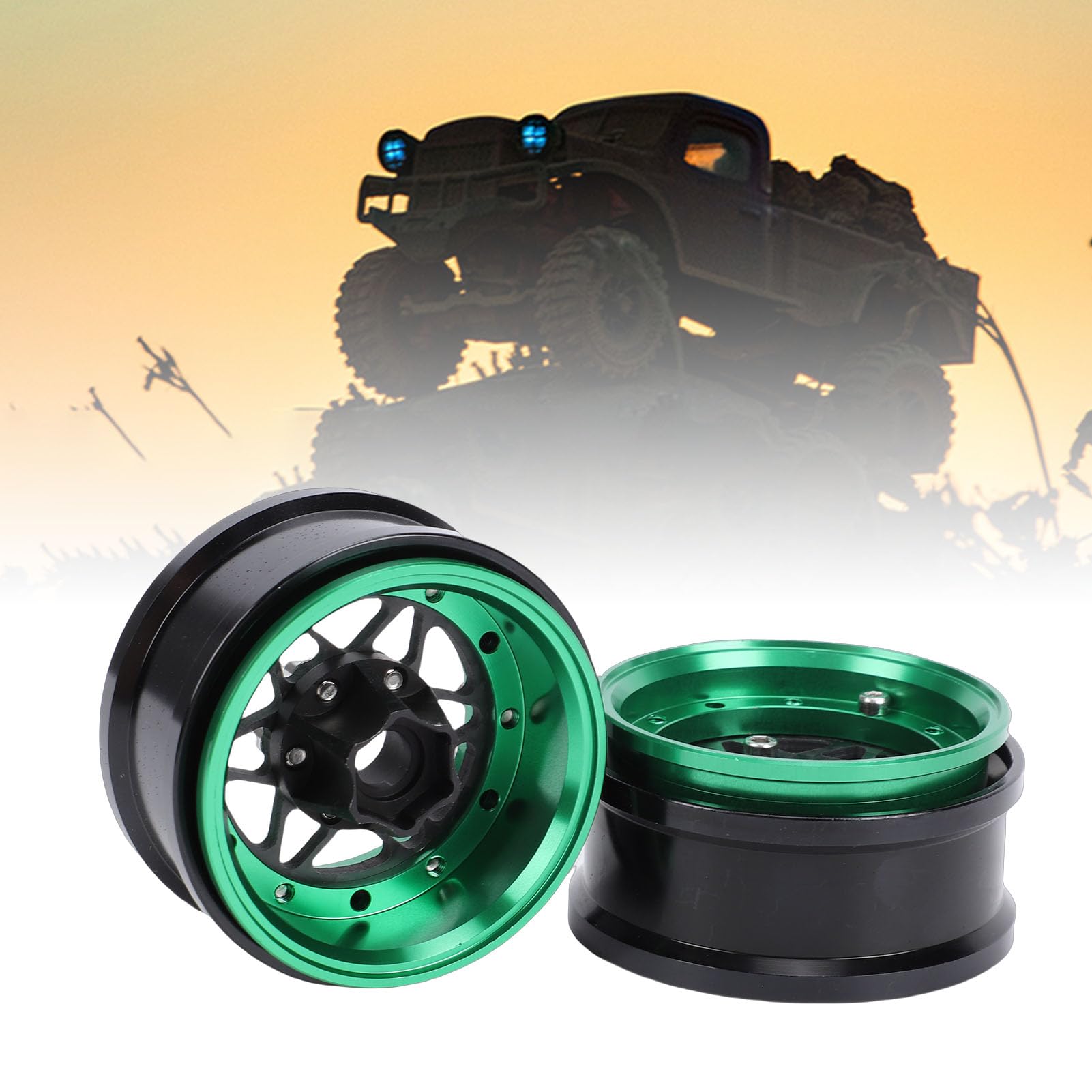 Cryfokt Set di Cerchi RC in Lega di Alluminio Ad Alta Resistenza da 1,9 Pollici Cerchio Leggero per Cingolato 1/10, 4 Pezzi per Axial SCX10, Wraith (GREEN)