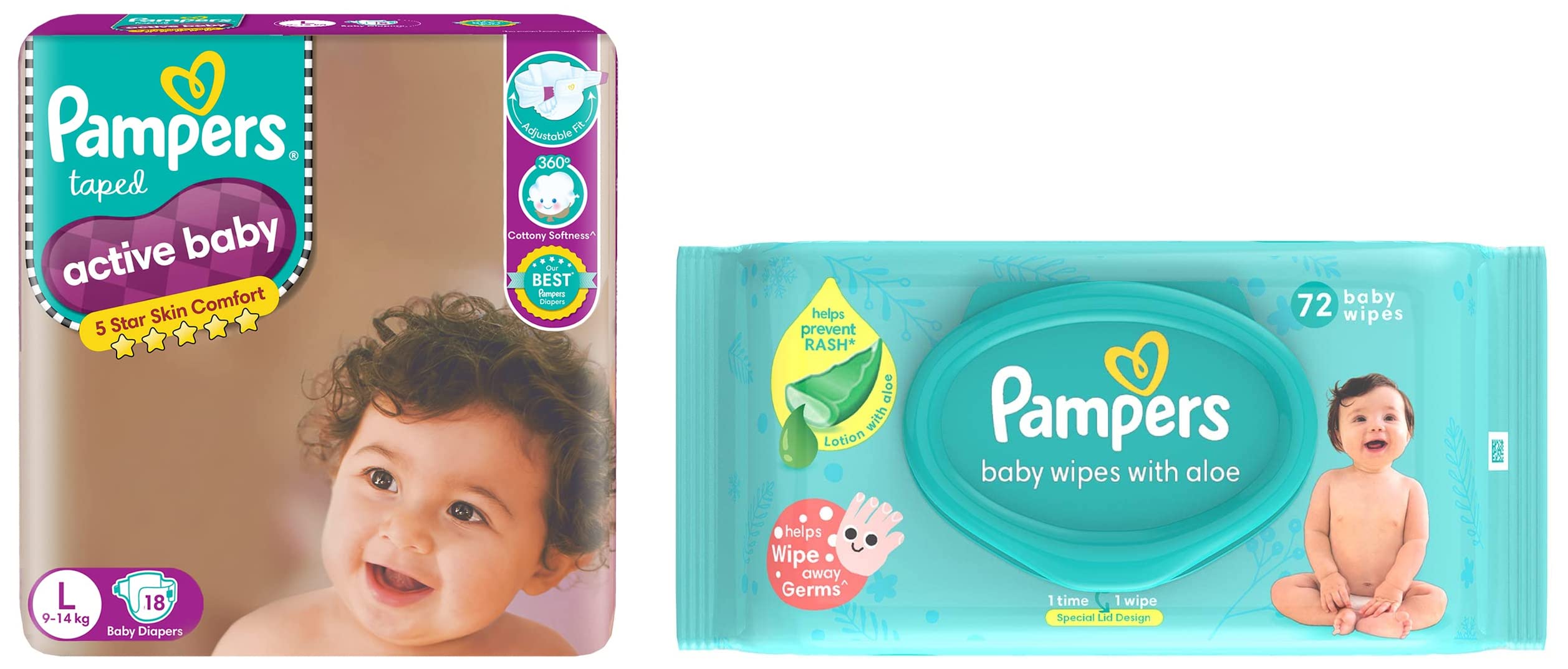 Pampers Active Baby Taped Diapers, Large size diapers, (L) 18 count, taped style custom fit & Pampers Baby Aloe Wipes with Lid, 72 Wipes-image-41