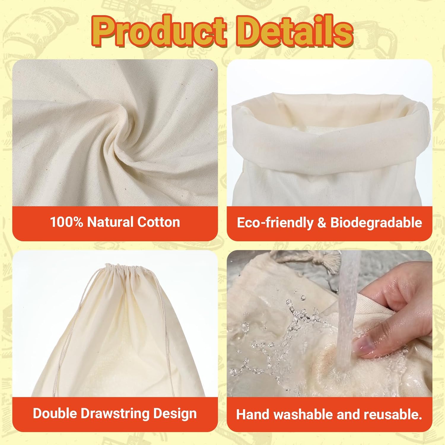 20 Pack 8×12in Pure Cotton Muslin Drawstring Bags, Breathable Reusable Grocery Pouches, Washable Cloth Sachet Bags for Storage, Party Favors Gift Wrapping Shopping Home Produce Storage DIY Craft