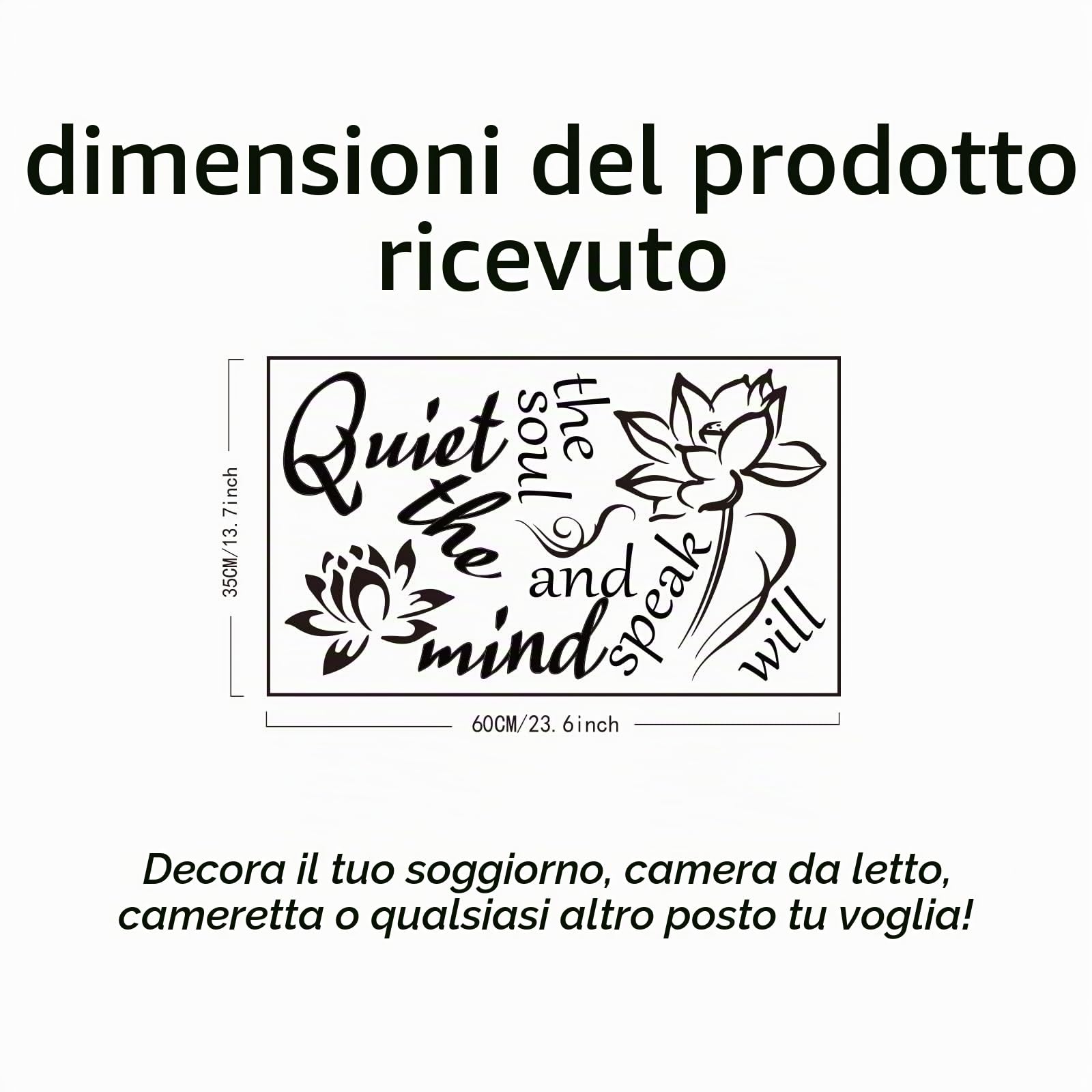 SUPERDANT Yoga Adesivi murali Silenzio la mente e l'anima parlerà Lotus Nero Vinile Adesivo Da Parete Arte Lettere Citazioni Yoga Lotus Meditazione Decor per la casa camera da letto