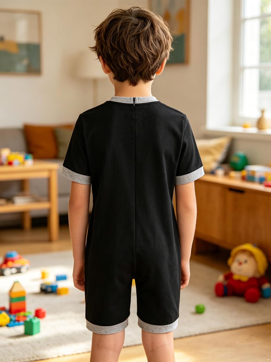 3-Pack Special Needs Adaptive Clothes Set for Boys Girls Short Sleeve Back Zipper Anti-Strip Autism Sensory Jumpsuit Black 16 Years