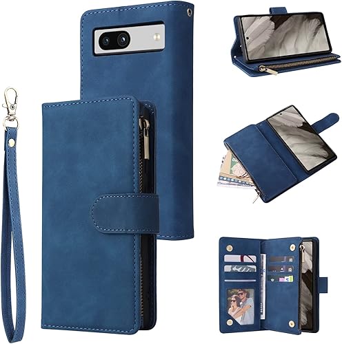 LBYZCASE Funda para Google Pixel 7A 2023 con ranuras para tarjetas bloqueo RFID, funda duradera con función atril con cierre magnético, cierre