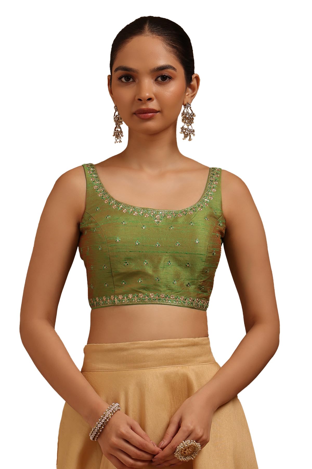 Womens Tussar Embroidered Padded Blouse with Zari-image-19