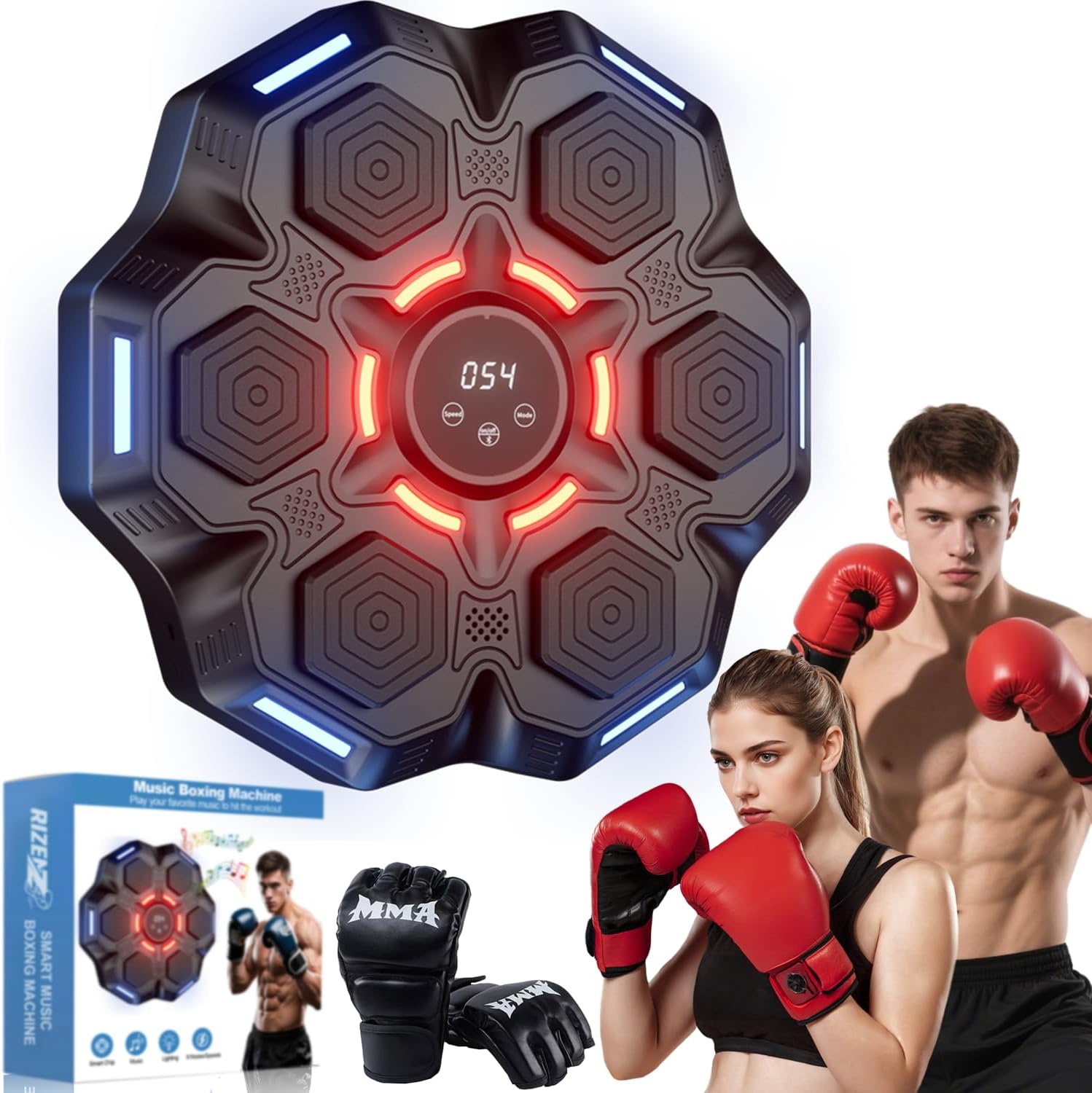 2025 Upgraded Music Boxing Machine, Wall Mounted Smart Boxing Machine with Gloves for Adults & Kids, 9-Level Speed & Mode Adjustmen, Musical Punch Machine with LED Lights, Gifts for Man Woman