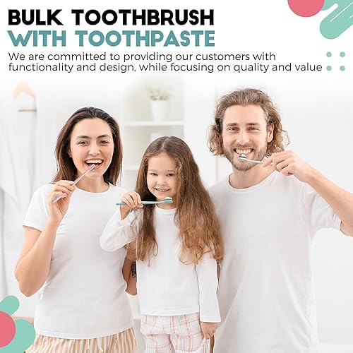 Miniatura 6 de Baderke 100 cepillos de dientes desechables con pasta de dientes envueltos individualmente, kit de cepillo de dientes de viaje desechable de un solo