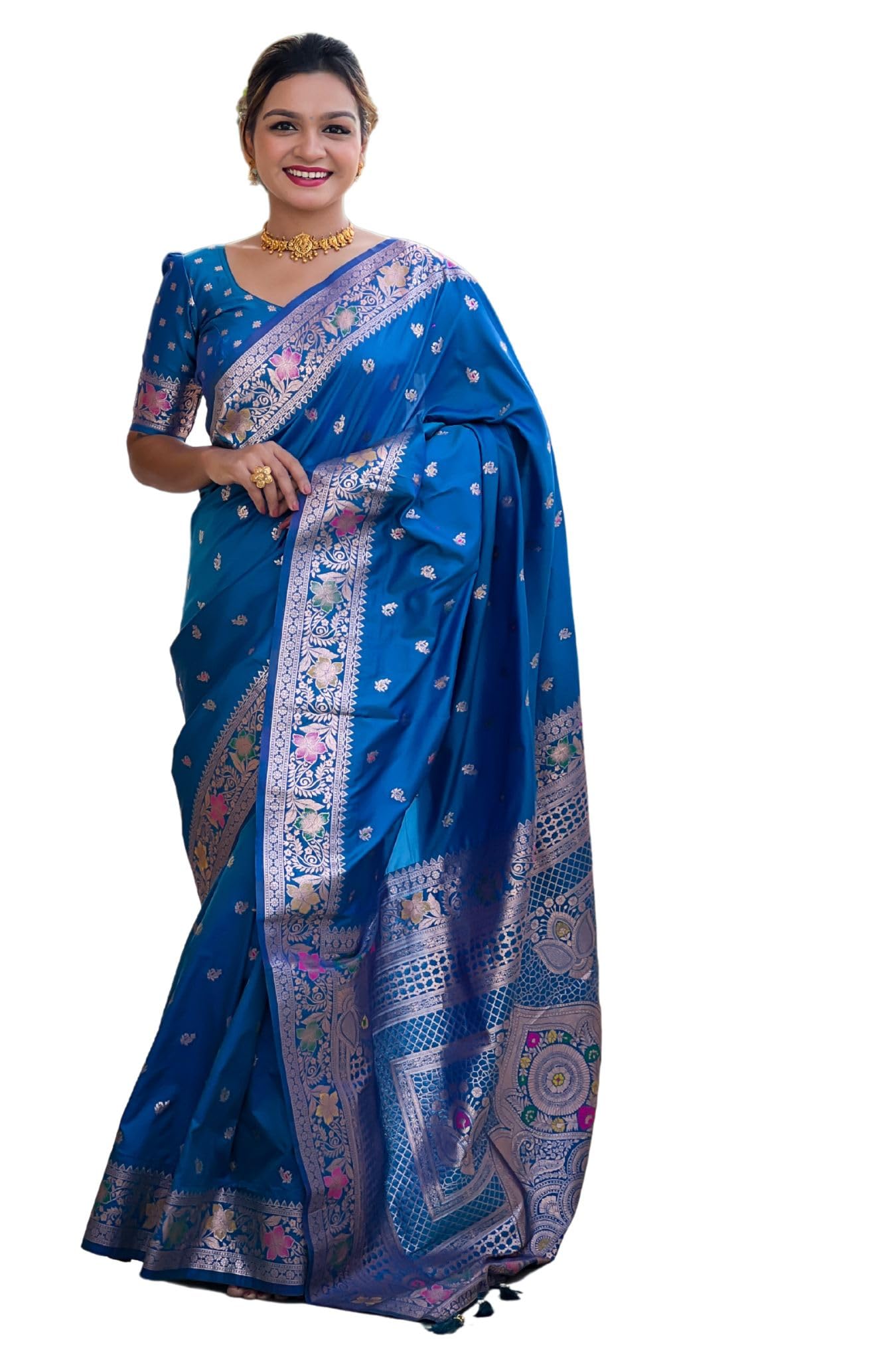 SGF11 Women's Kanjivaram Pure Soft Silk Saree With Unstitched Blouse Piece