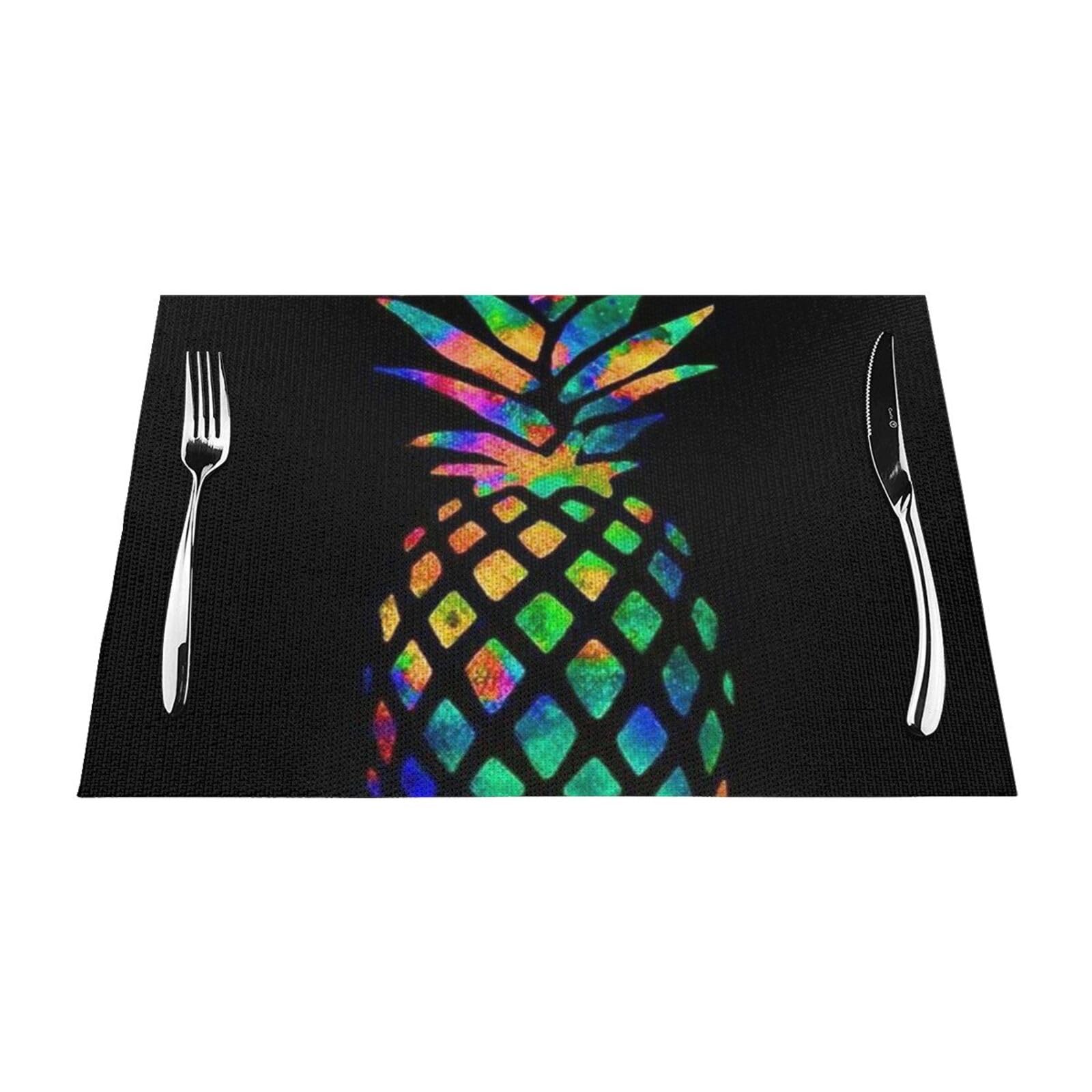 PVC Placemat Set of 6 PCS, 45x30 CM, pineapple Printed Non-Slip Heat Resistant Place Mats for Kitchen Dining Table Indoor Outdoor