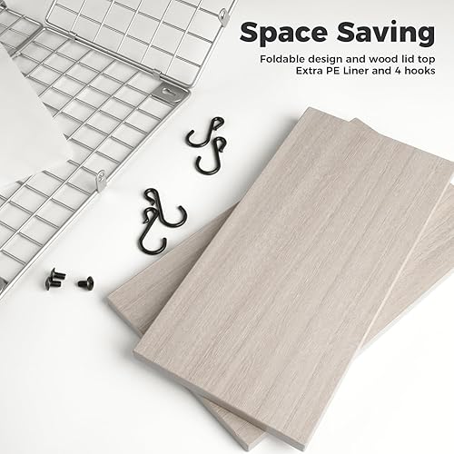 Miniatura 2 de 2 cestas de frutas plateadas, apilables montadas en la pared y cesta de almacenamiento con tapa de madera, cesta de alambre colgante de cocina para