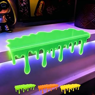 Fluorescent Dripping Shelf Decoration, 8/12/16Inch Shelf Drips Acrylic Shelf Decor for Gaming Room, LED Display Shelf, Glow Shelf Decor for Collectibles, Desk Setup, Room Aesthetic (Green, 16in)