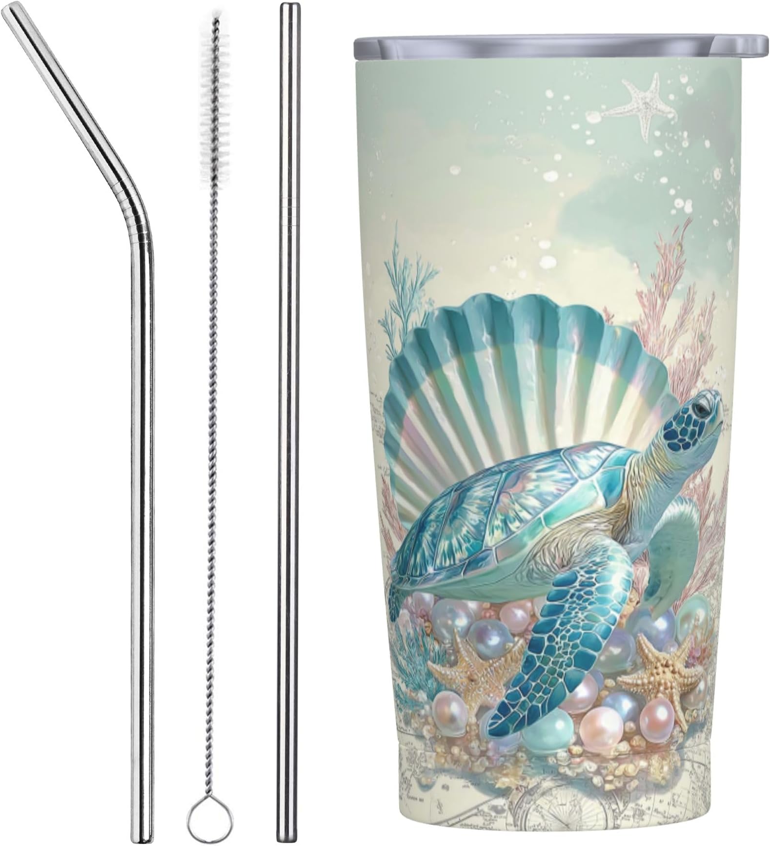 Sea Turtle Tumbler with Lid and Straw 20 oz Stainless Steel Vacuum Insulated Cup for Home Office Travel Christmas Birthday Gifts for Women
