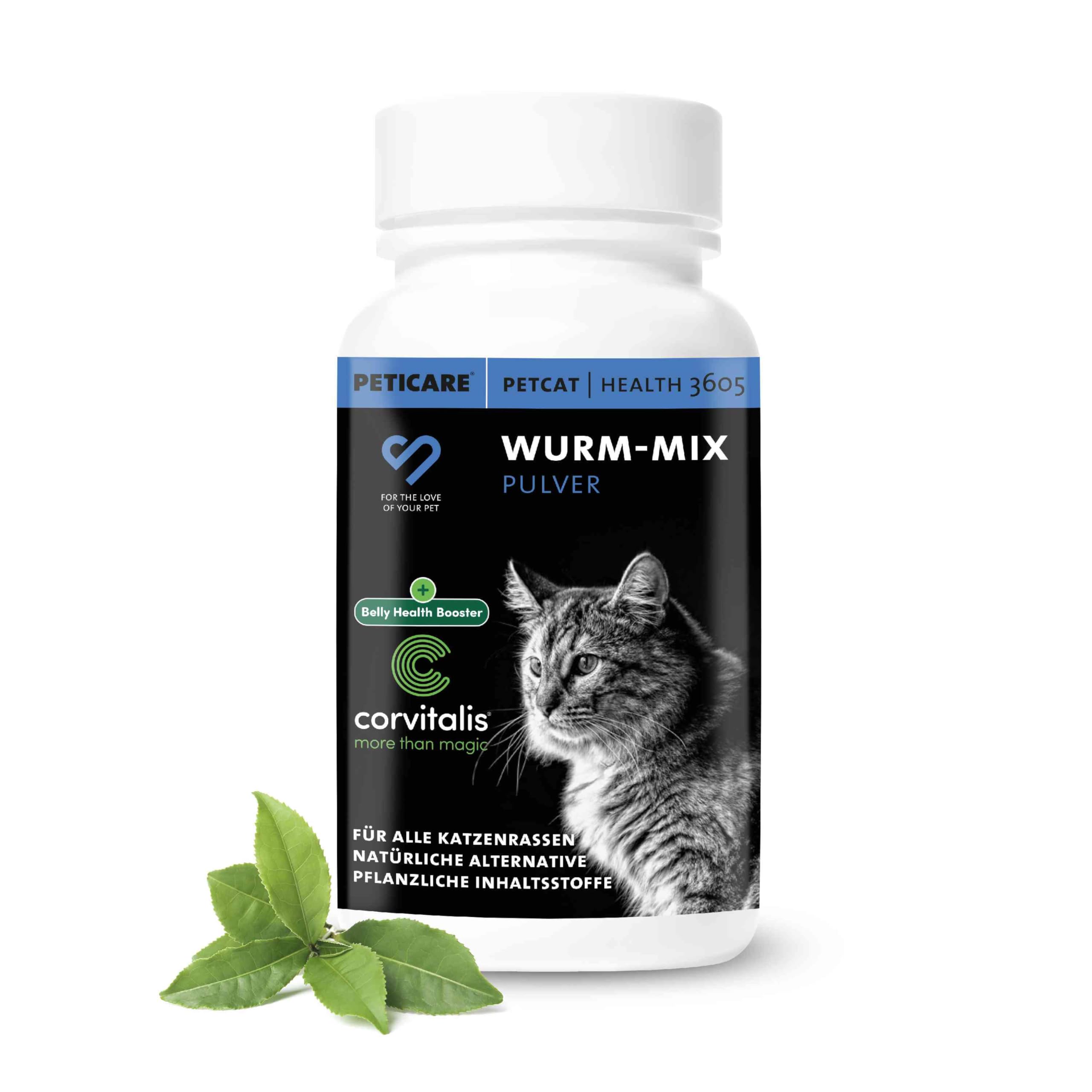 Peticare Desparasitante Antiparasitario para Gatos | Polvo de Hierbas | Remedio 100% Natural con Curcuma y Tomillo contra Gusanos Intestinales, Anquilostomas, Higiene Intestinal | petCat Health 3605