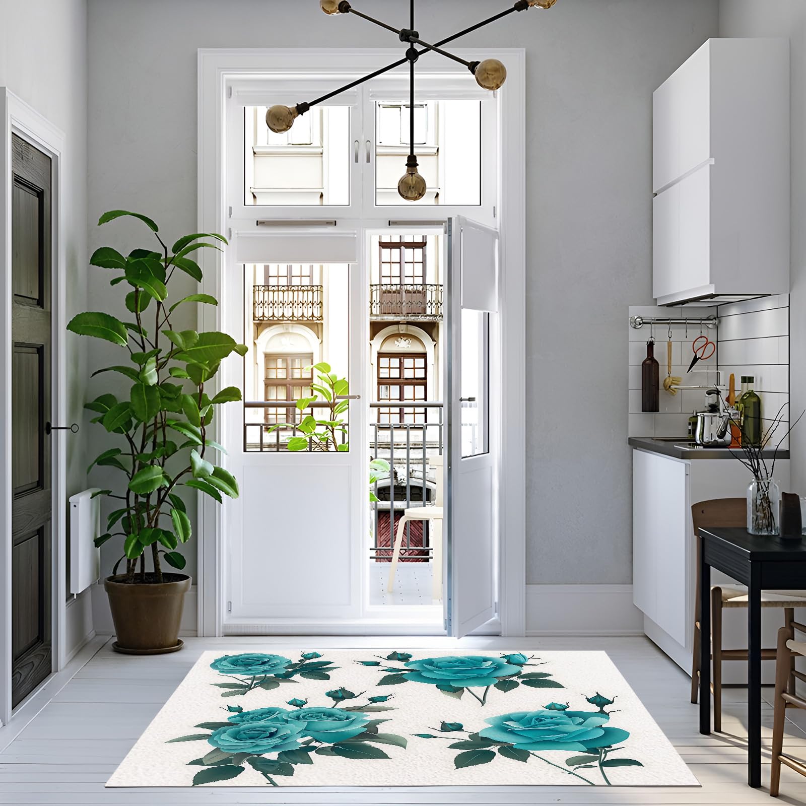 Tapis de décoration feuilles vertes pour ambiance chambre apaisante