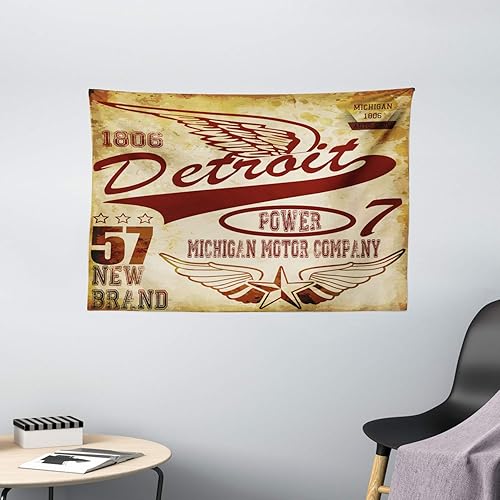 Miniatura 1 de Detroit Decor Tapestry by ambesonne, última intervensión de clásico elementos Michigan Motor Company Wings Auto Show, para colgar en la pared para