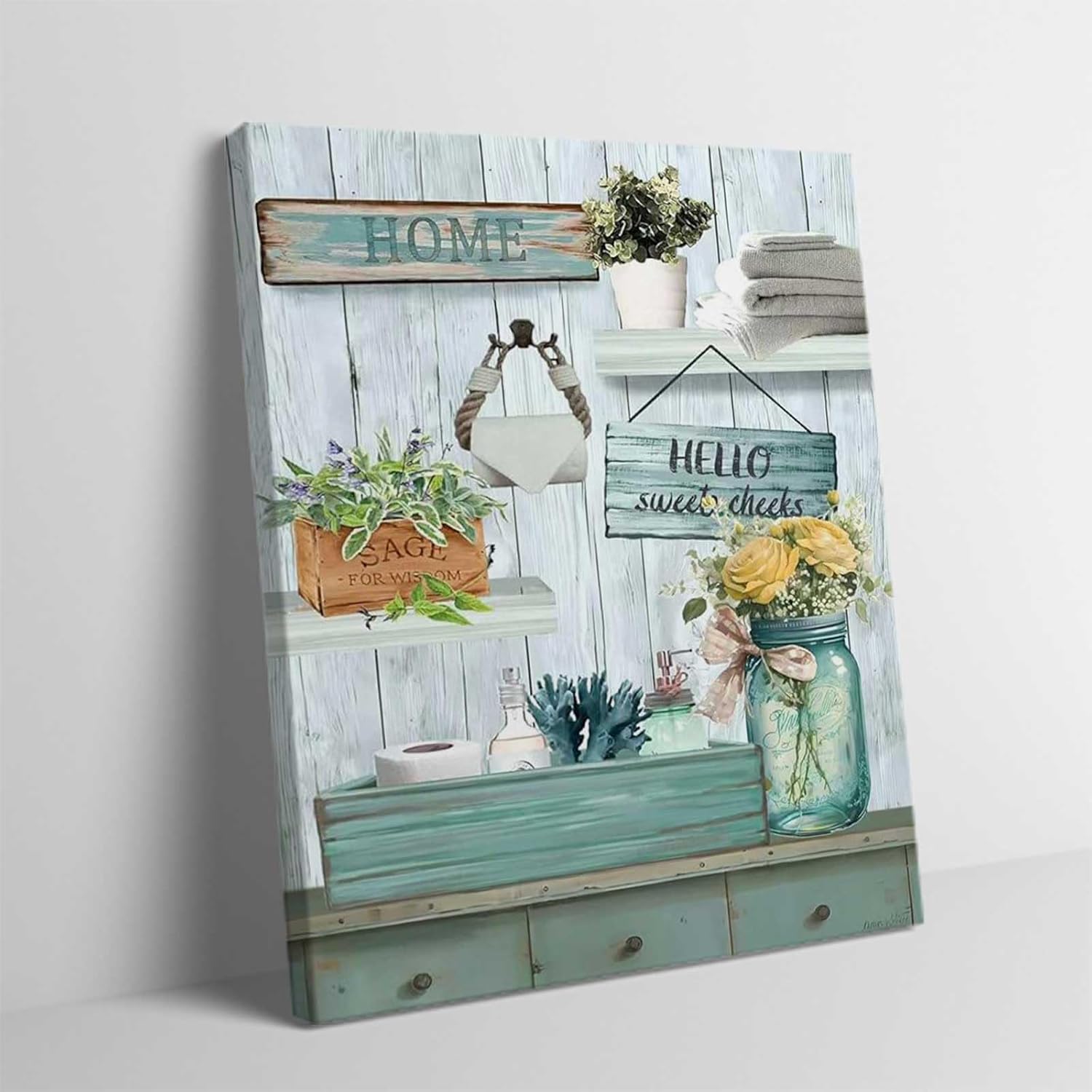 Blue Bathroom Decor Wall Art Turquoise Sea Theme Bathroom