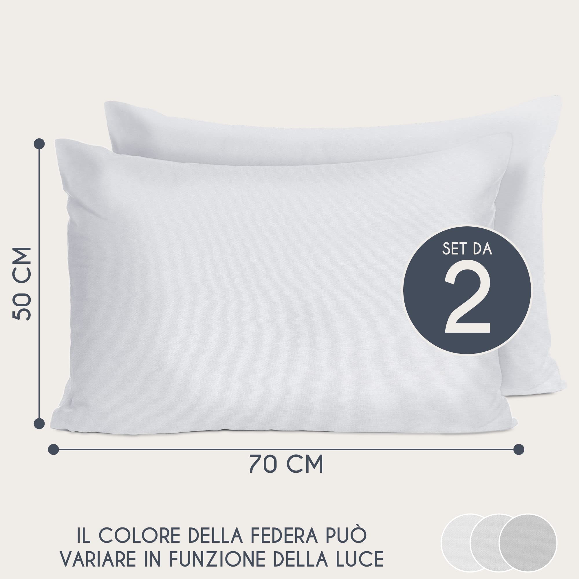 Dreamzie Federe 50x70 Cotone Rinforzato (Set da 2) - Bianco - Trama Fitta a 57 Fili/cm² - Federe Cuscini 50x70 cm - Federe Cuscino 50x70 Certificate Oeko Tex