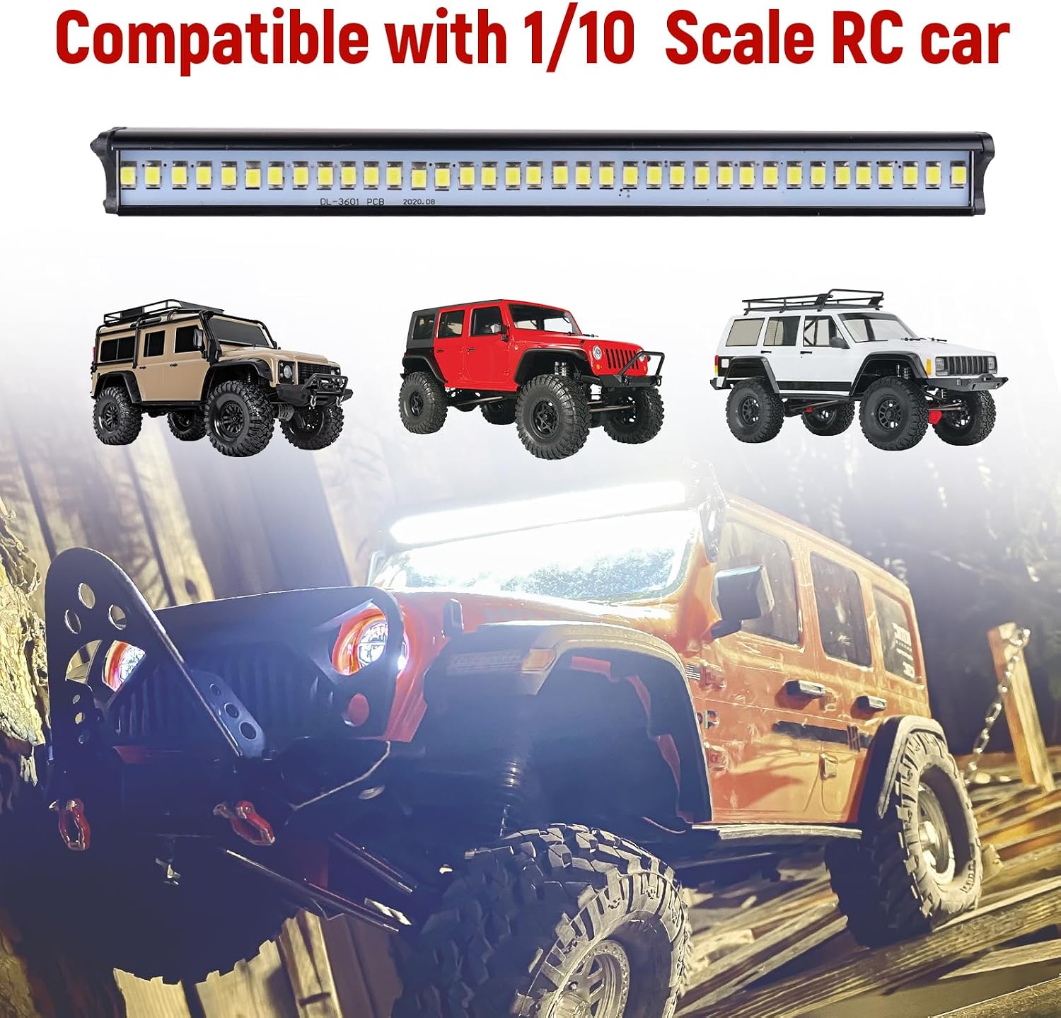 Super Bright RC LED Light bar Roof LED Lamp Kit 36 LED Light Bar for 1/10 Traxxas TRX4 SCX10 90027 SCX10 II 90046 RC4WD D90 RC Crawler Car (Type 2)
