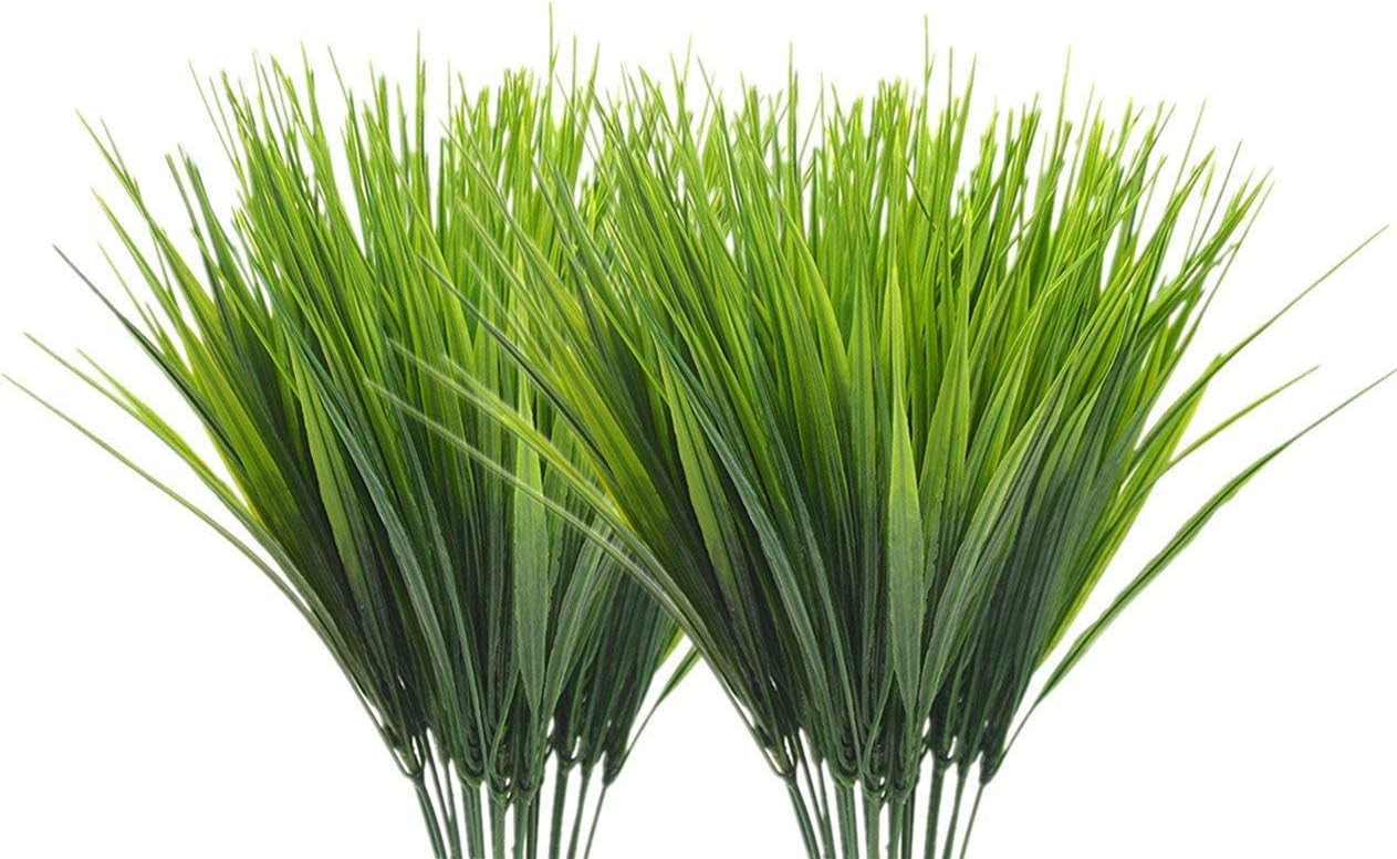 CATTREE Artificial Shrubs Bushes, Plastic Wheat Grass Green Leaves Fake Plants Wedding Indoor Outdoor Home Garden Verandah Kitchen Office Table Centerpieces Arrangements Christmas Decoration 4 pcs