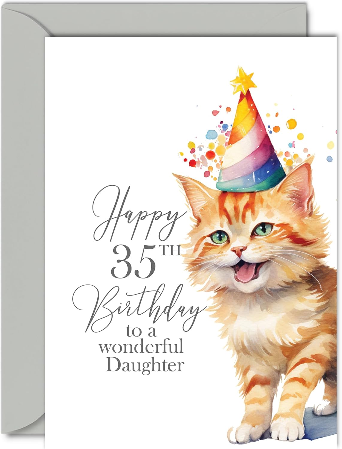 35th Birthday Cards for Daughter - Party Cat Kitten - Happy Birthday Card for 35 Year Old Daughter from Mum Dad, A5 Bday Woman Women Her Greeting Cards Gift for Daughter Birthday Gifts