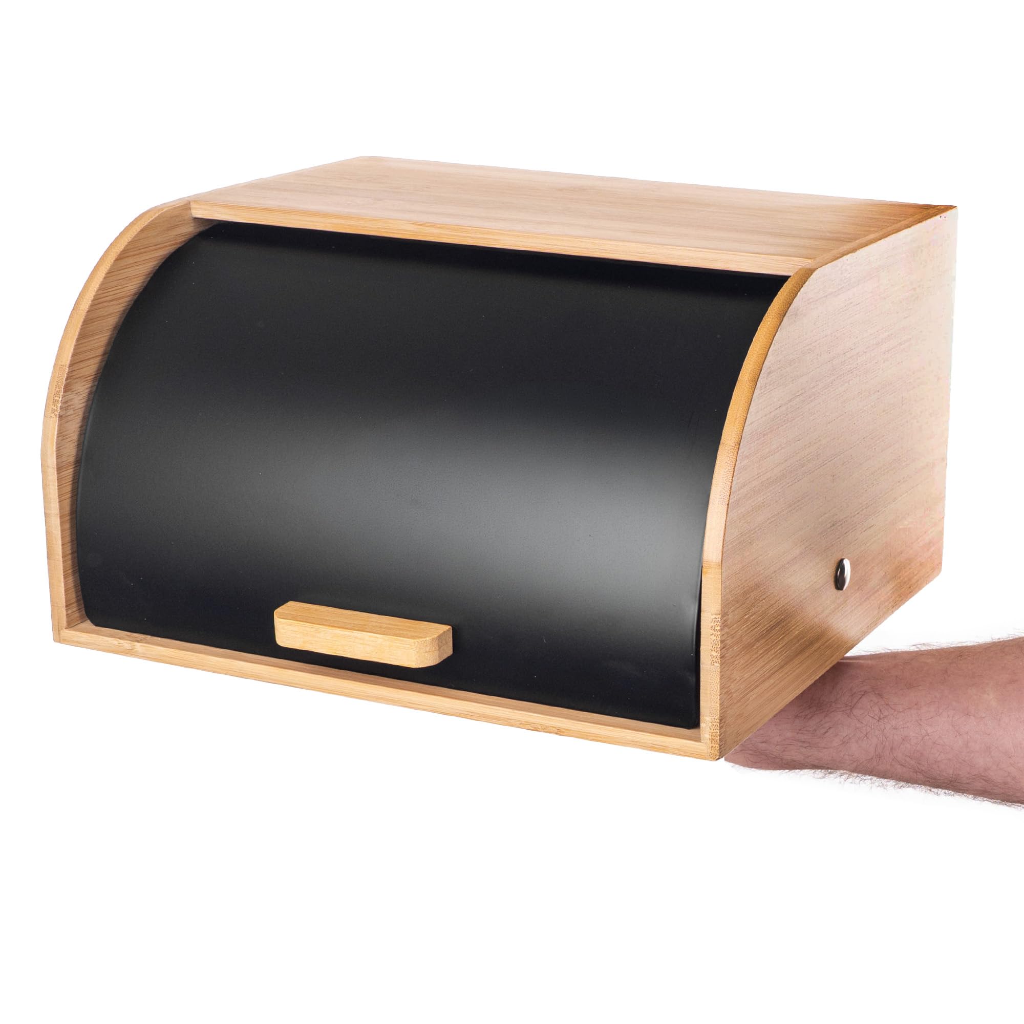 KADAX Brotkasten 31 x 28 x 18 cm aus Bambus und Edelstahl, Brotaufbewahrungsbox, Brotbehälter zur Aufbewahrung von Brot, Brotaufbewahrung (Schwarz/Holz)