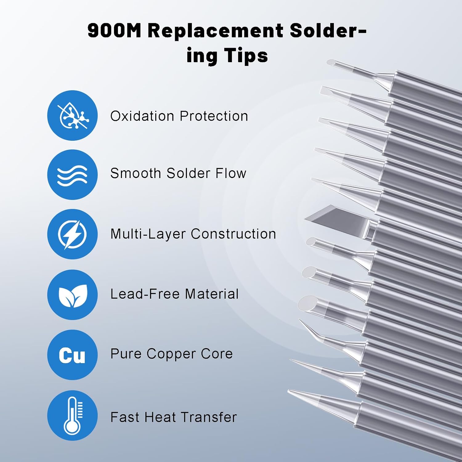 12PCS 900M Soldering Tips for HAKKO 936,937,907 series and TENMA, ATTEN, Quick, Aoyue, Yihua Soldering Iron Tips Replacement Solder Tips for Welding Equipment
