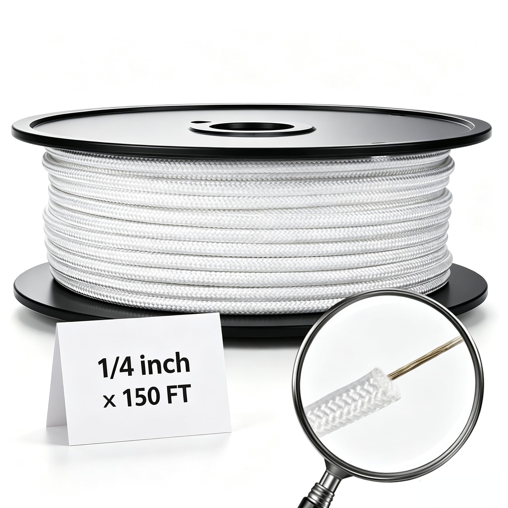 Artilife Flag Pole Rope,1/4" Wire Center Flagpole Rope 150 FT,Braided Polyester Line with Steel Center Marine Grade (1/4" x 150 FT)