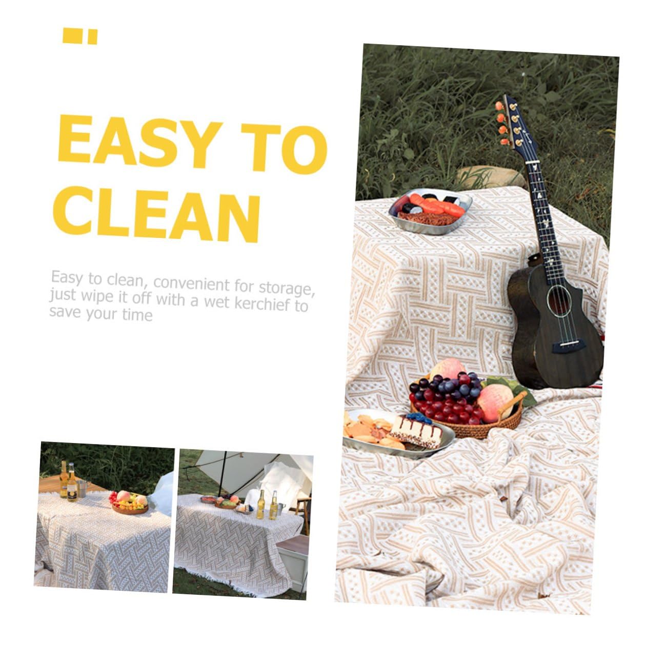 Tapis de Pique-niques Portable Blanc en Polyester Coton pour Plein Air | Pliable et Léger, Usage Confort Assis, Protection Solaire, Adapté aux Pique-niques