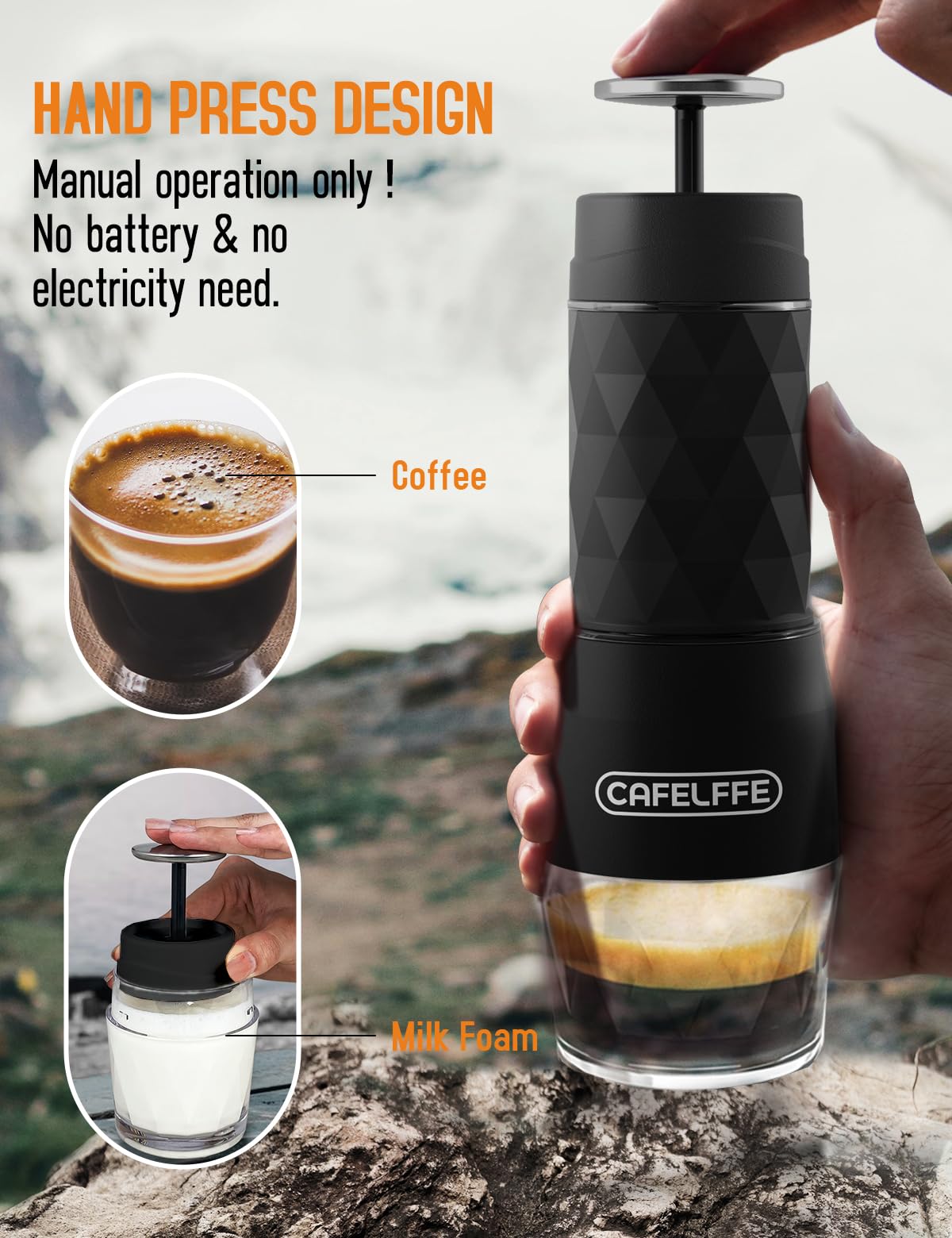 Cafetera portátil, versión actualizada de la máquina de café de cápsulas DG, máquina espresso de 18 bares, mini máquina de café de viaje operada manualmente. Perfecta para camping, negocios
