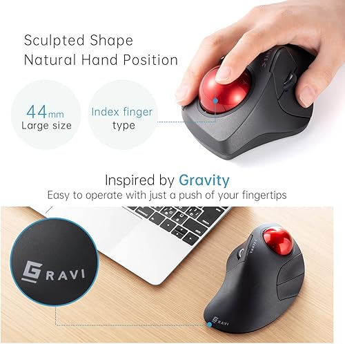 Miniatura 3 de SANWA Ratón de Trackball ergonómico con cable, ratón óptico Rollerball, botones silenciosos programables, Trackball de 1.732 in, 60080012001600 DPI