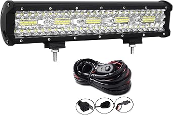 Willpower 15 inch 300W LED Light Bar Spot Flood Combo Triple Row Driving Light Off Road Lights LED Pods Cubes Rocks + Wiring Harness Kit for 4X4 4WD Car ATV UTV SUV Truck Tractor Trailer, 12V 24V DC