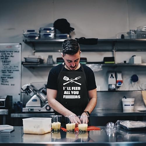 Miniatura 7 de Global Park Divertido delantal de parrilla para hombres, divertidos delantales de chef con 4 bolsillos, delantal de papá para cocinar a la parrilla,