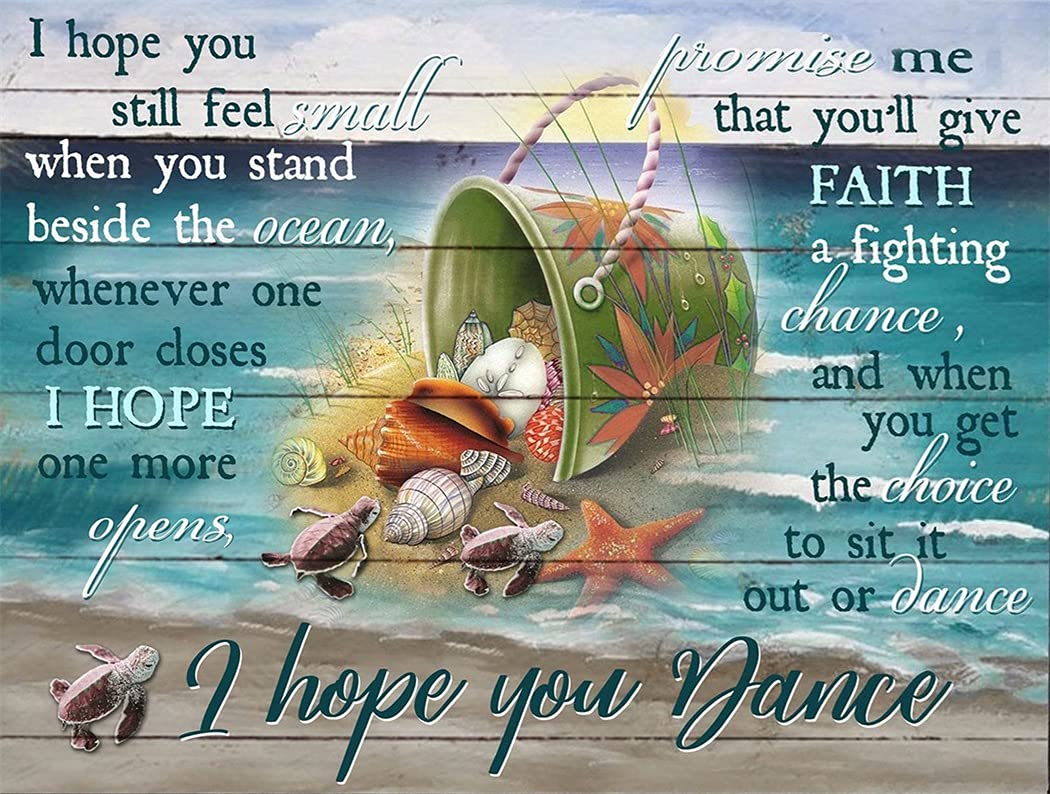 ACDOET Vintage Aluminum Metal Sign Beach Wall Art, I Hope You Dance, Gift For Daughter, Ready to Hang, Ocean Lovers Wall Decor 12x16 Inch
