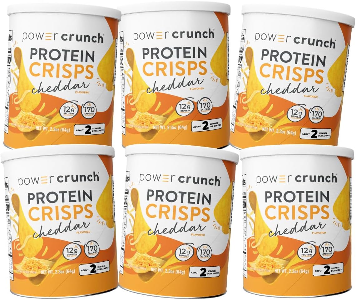 Power Crunch Protein CRISPS, a Potato Style Protein Chip, Cheddar, 10g of protein, 1.05 ounces per serving (Pack of 6)