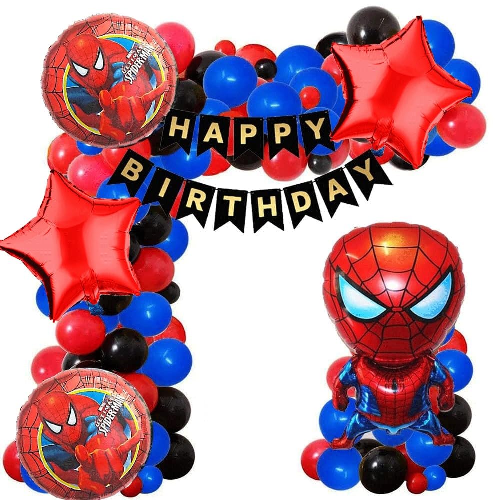 Pop The Party Hero Theme Balloons Garland Kit - 58 pcs Including Hero with, Star Round Foil, Happy Birthday Banner, Arch and Latex Balloon Party Decoration