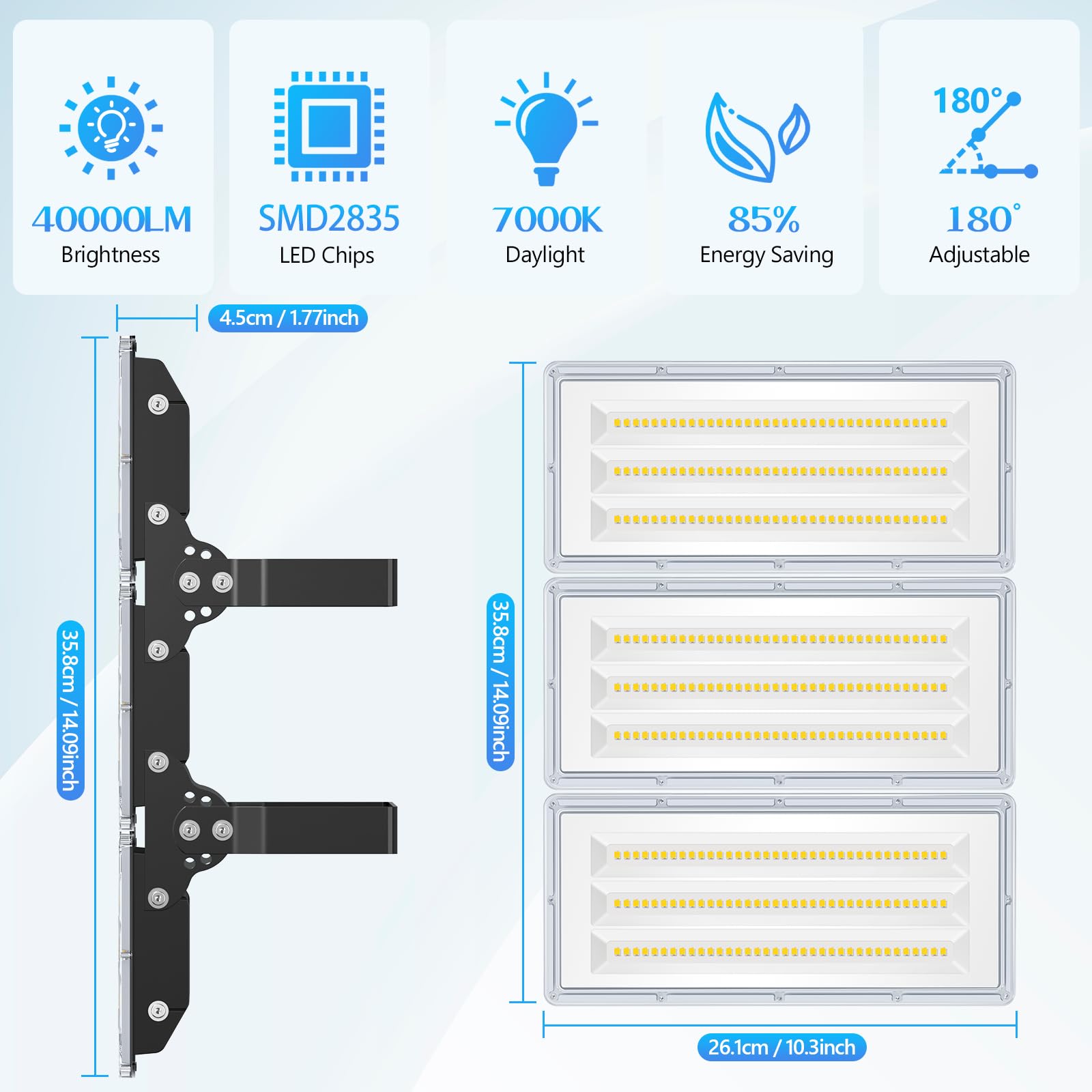YIQIBRO Faretto LED da Esterno 300W 2 Pezzi, IP67 Impermeabile 3 in 1 Faro LED da Esterno,30000LM 7000K 315 LEDs Applique da Esterno Luce LED Esterno Per Terrazza Giardino Garage Fabbrica Stadio