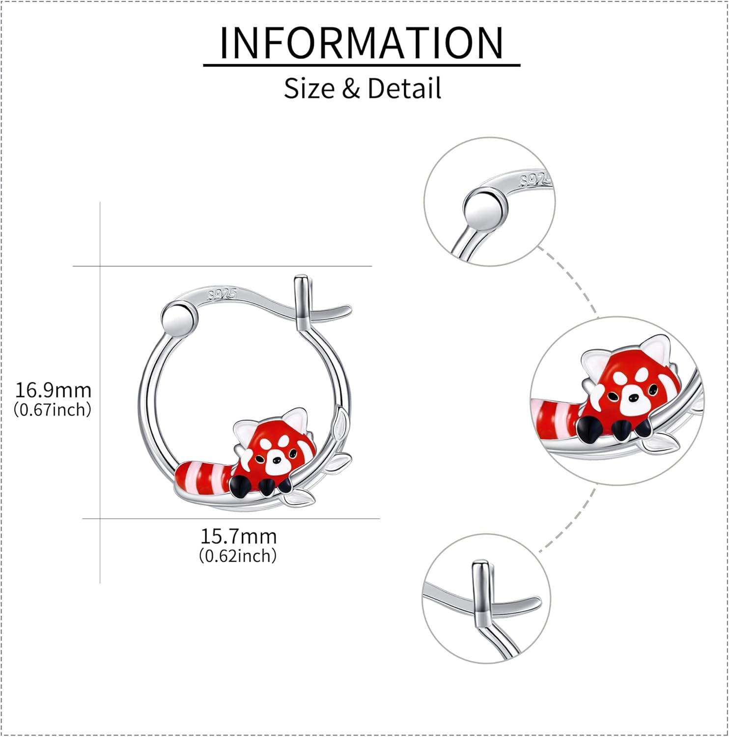 Red Panda Earrings Sterling Silver Red Panda Jewelry Animal Earring Hoop Earrings for women - Image 3