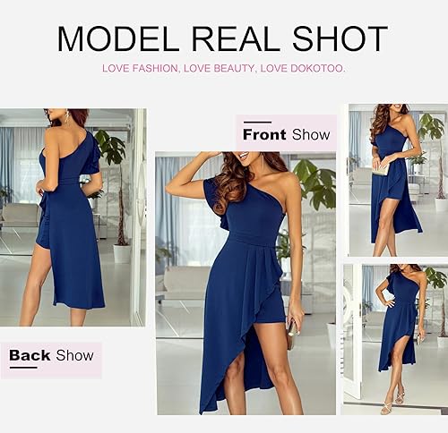 Miniatura 4 de Dokotoo Vestido de mujer con un hombro, sin mangas, cintura imperio, con volantes, asimétrico, asimétrico, asimétrico, asimétrico, entallado,