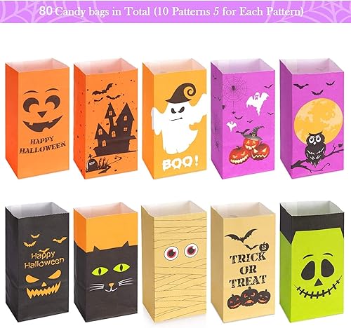 Miniatura 2 de Bolsas de golosinas de Halloween, recuerdos de fiesta, 80 bolsas de dulces de Halloween para niños para dulce o dulce + 84 calcomanías de Halloween,