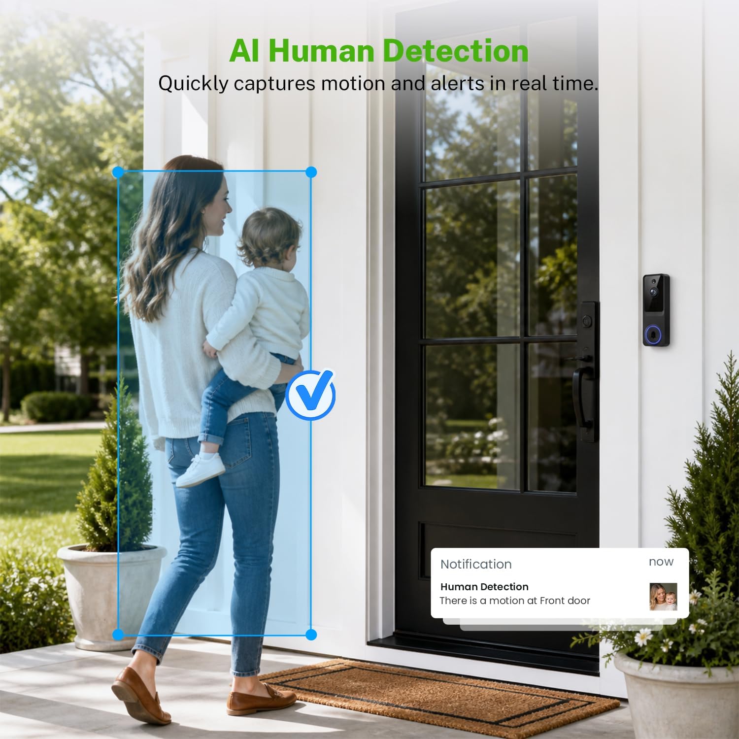 Smart Baby Monitor Doorbell Camera, 1080P Wireless Home Security Camera with Receiver, AI Human Detection, 2-Way Audio, Night Vision, Real-Time Alerts, Battery Powered, 2.4GHz Wi-Fi, Cloud Storage 5 71PQtRV++VL. AC SL1500
