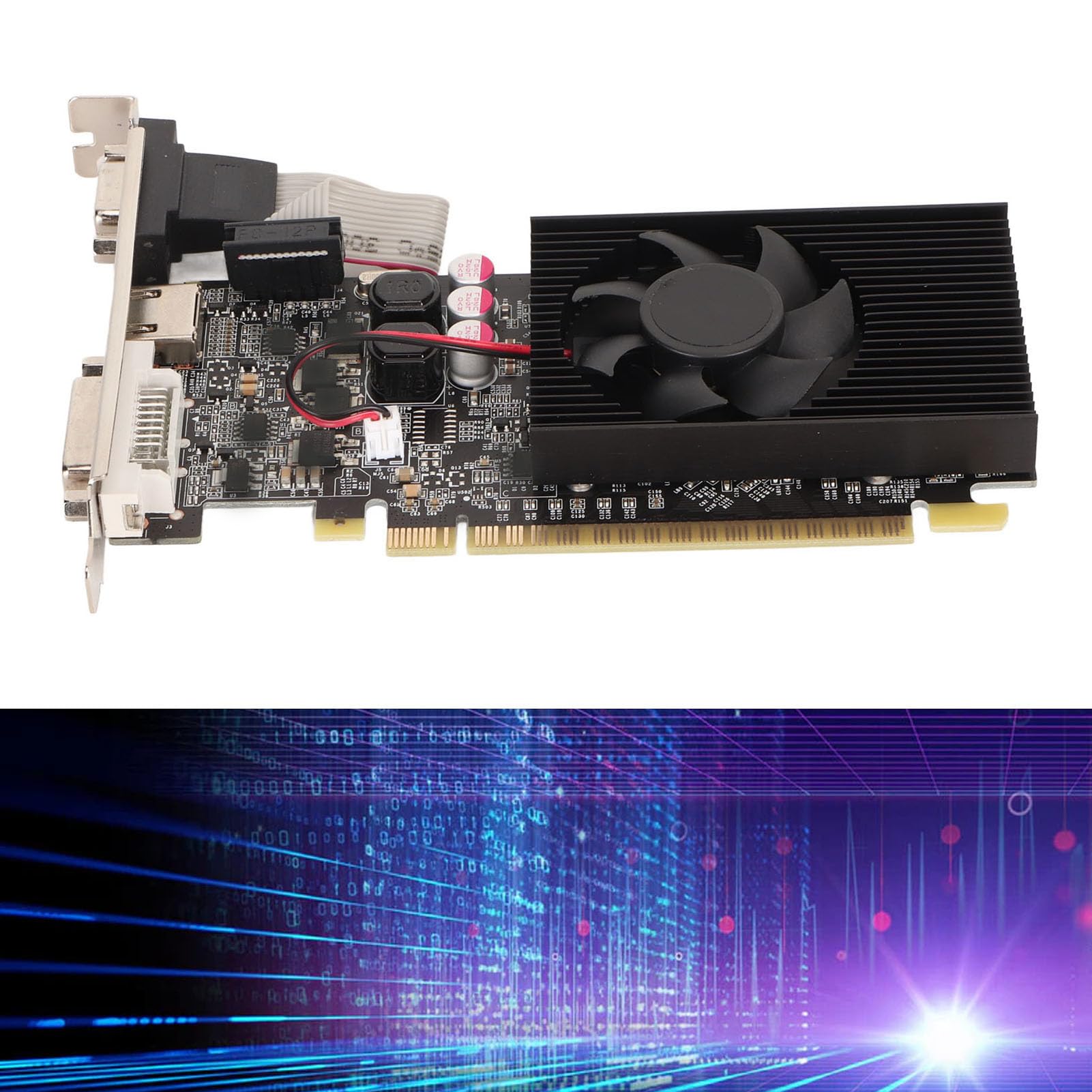 Elprico Tarjeta Gráfica GT730 2GB GDDR3 64bit con Ventilador de Refrigeración, Compatible con Interfaz Multimedia DVI I VGA HD, Tarjeta Gráfica para Juegos para DirectX 11,10, Vista,
