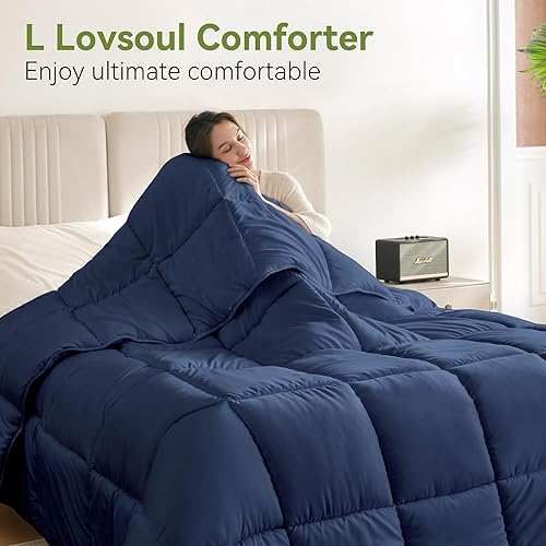 Miniatura 6 de L LOVSOUL Edredón alternativo de plumón Queen para todas las estaciones, con pestañas en las esquinas, edredón rosa claro, tamaño Queen de 90 x 90