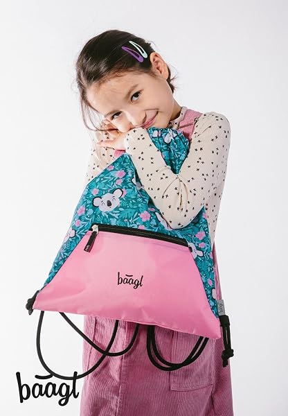 Baagl Sac de gym pour garçon, filles avec poche, sac à chaussures imperméable pour enfant, école et jardin d'enfants Sac de sport à cordon pour garçon, sac à dos à cordon - 4